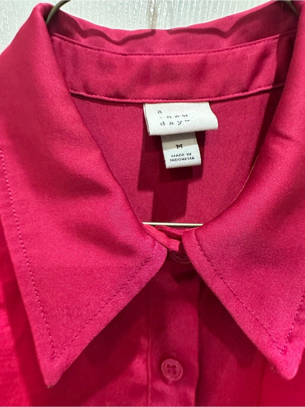 a new day Hot Pink Collared Button-Up Satin Silky Shirt